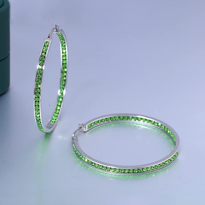 CiNily Mult-colors Crystal Stainless Steel Hoop Earring for Women Hypoallergenic Jewelry for Sensitive Ears Large Big Hoop Earrings 2" - Image 3